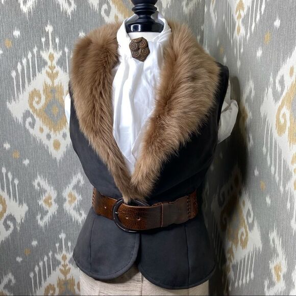 Ralph Lauren Collection Brown & Tan Shearling Contoured Sleeveless Gilet - Picture 1 of 16